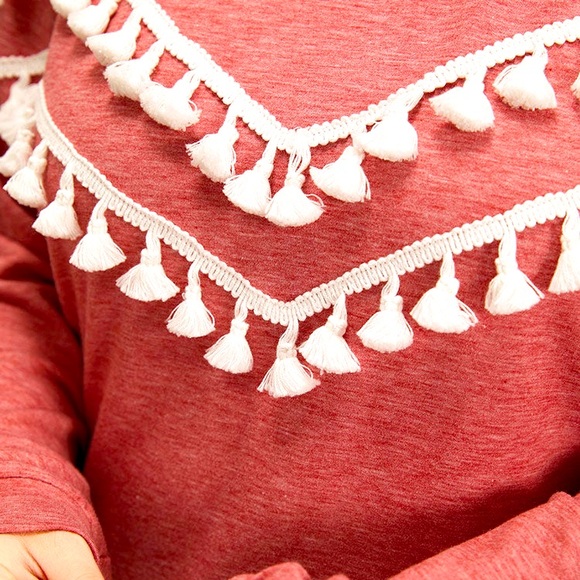 NWT BloomChic “ELLE” crew neck tassel Heather trim dusty rose sweatshirt Sz 1x - Picture 6 of 9